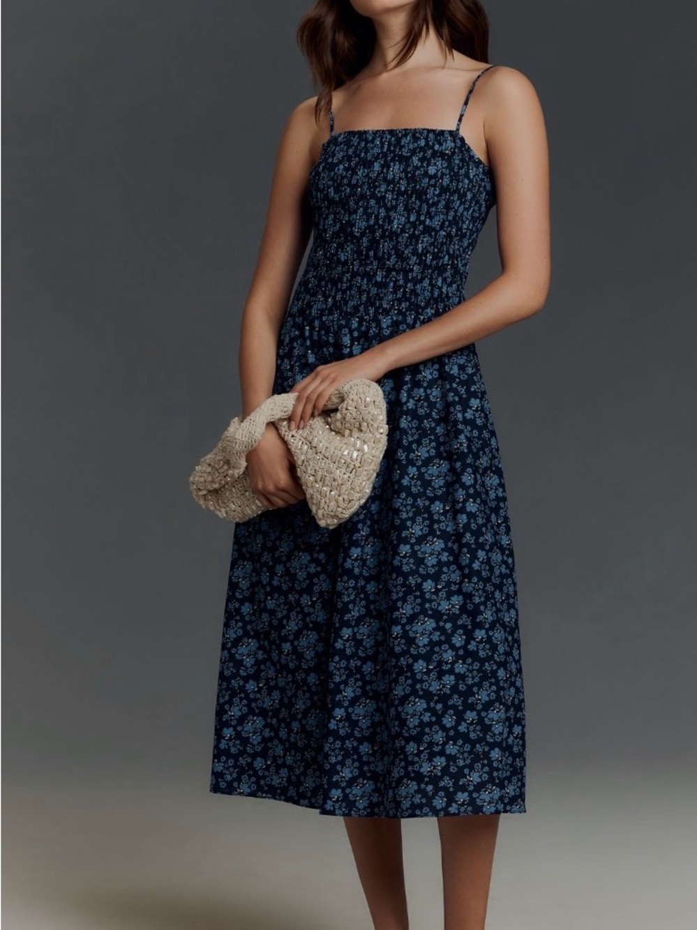 English Factory Navy Blue Floral Smocked Dress